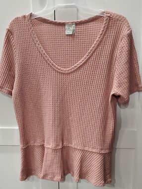 Paper Crane Dusty Rose Textured Peplum Short-Sleeve Top